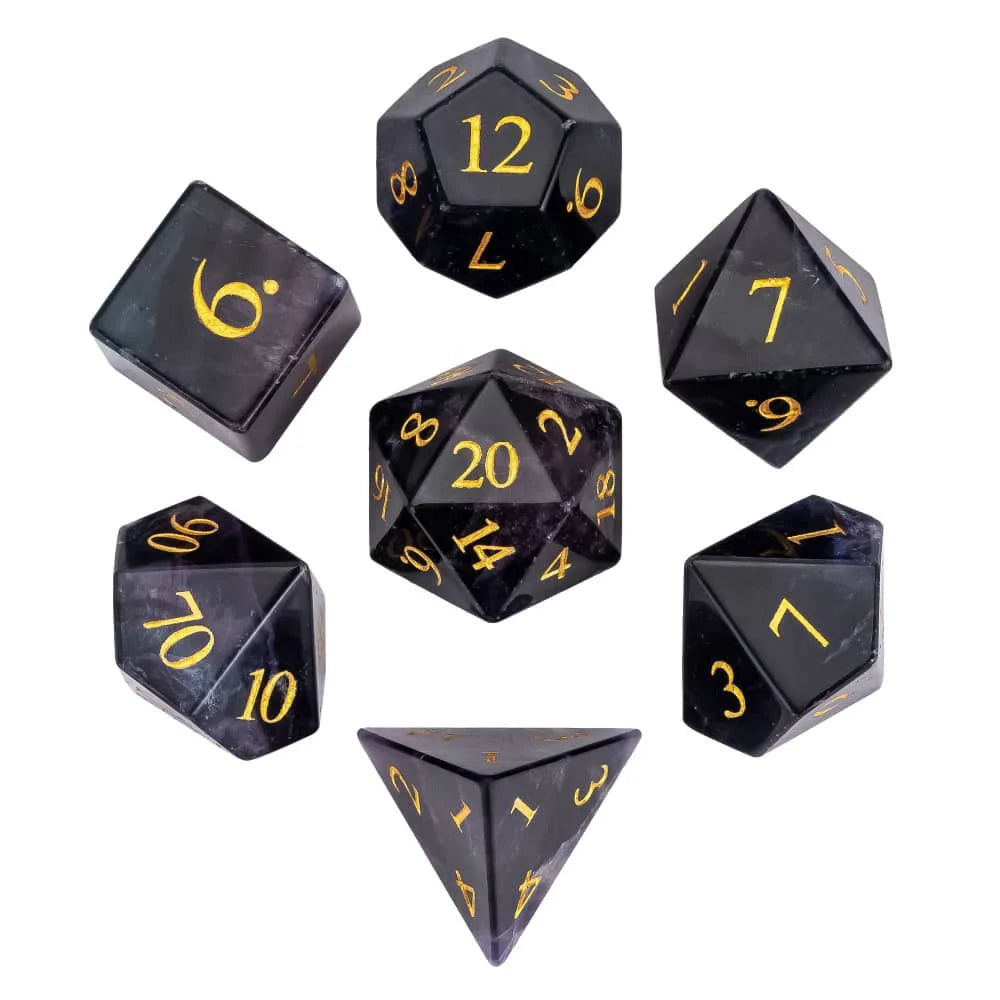 Stunning Handmade Amethyst Polyhedral Dice Set - 7pcs 16mm with Elegant Leather Box for D&D and RPG Collectors