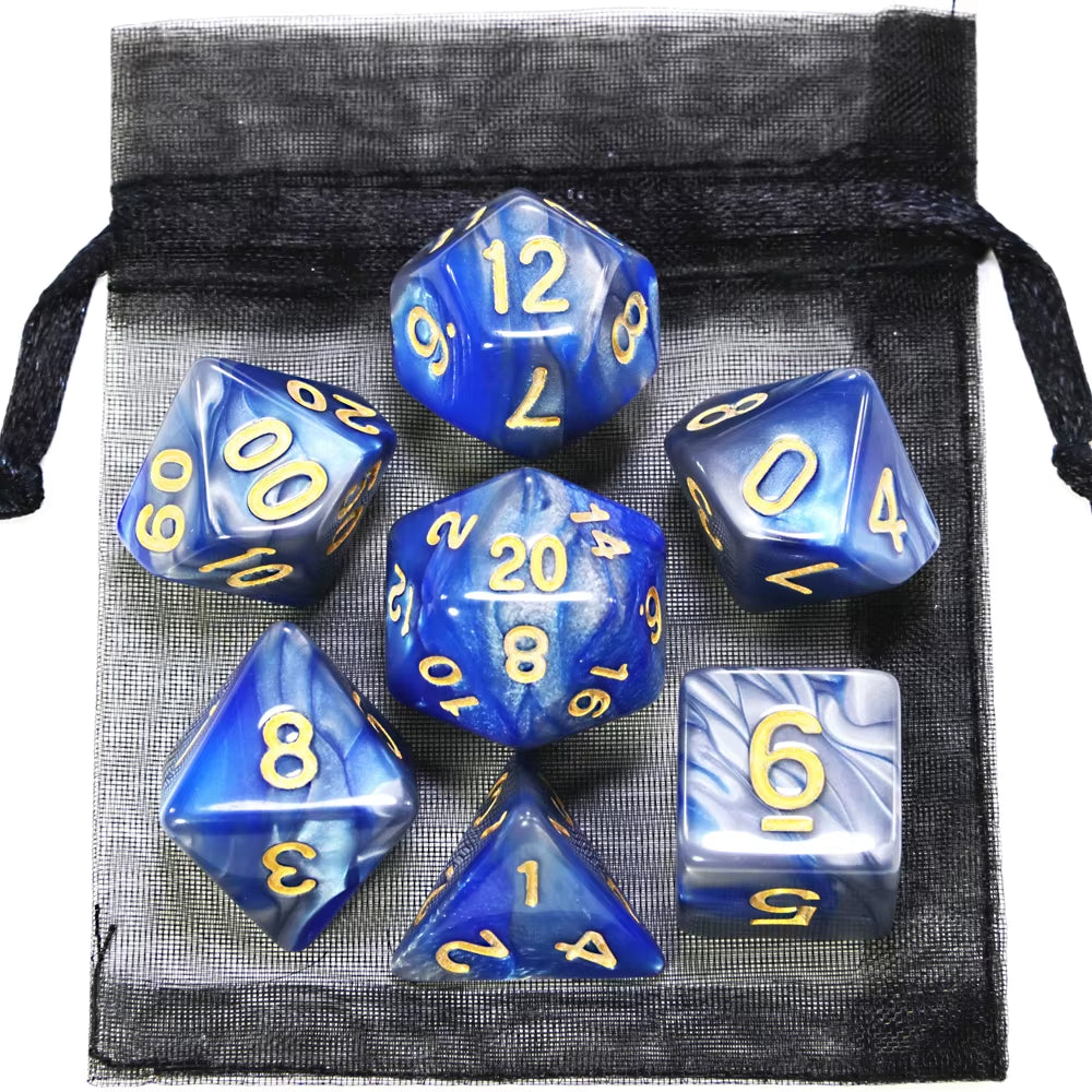 Vibrant D&D Dice Set - 9 Unique Styles with Carry Bag for RPG & TRPG Adventures - مجموعة نرد دي اند دي مع حقيبتها