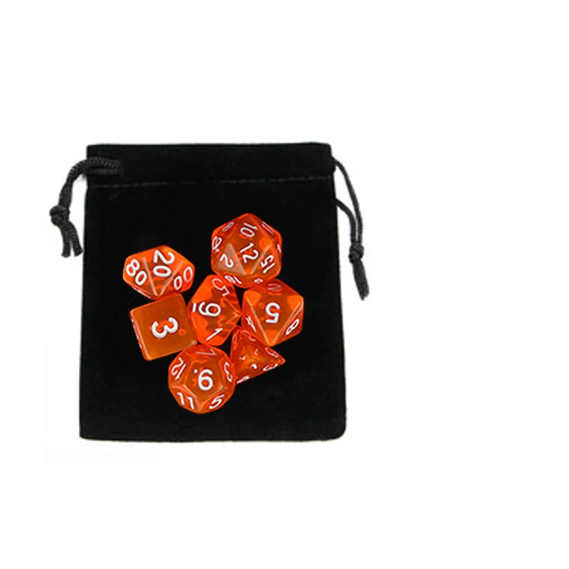 Colorful 7-Piece D&D Dice Set with Velvet Bag - Perfect for Board Games, RPGs & D&D - نرد 7 قطع مع شنطتها