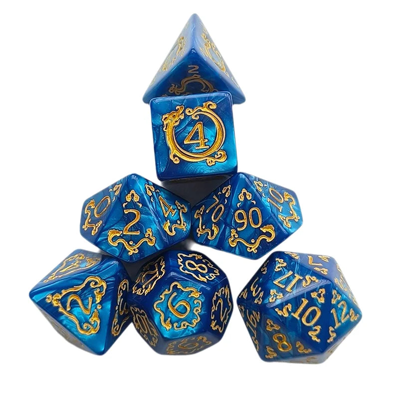 7-Piece Hollowed Out Pattern Digital Dice Set for TRPG, RPG, COC, Cthulhu, D&D and Tabletop Games