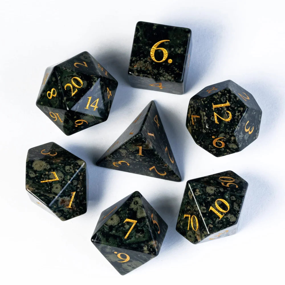 Stunning Handmade Amethyst Polyhedral Dice Set - 7pcs 16mm with Elegant Leather Box for D&D and RPG Collectors