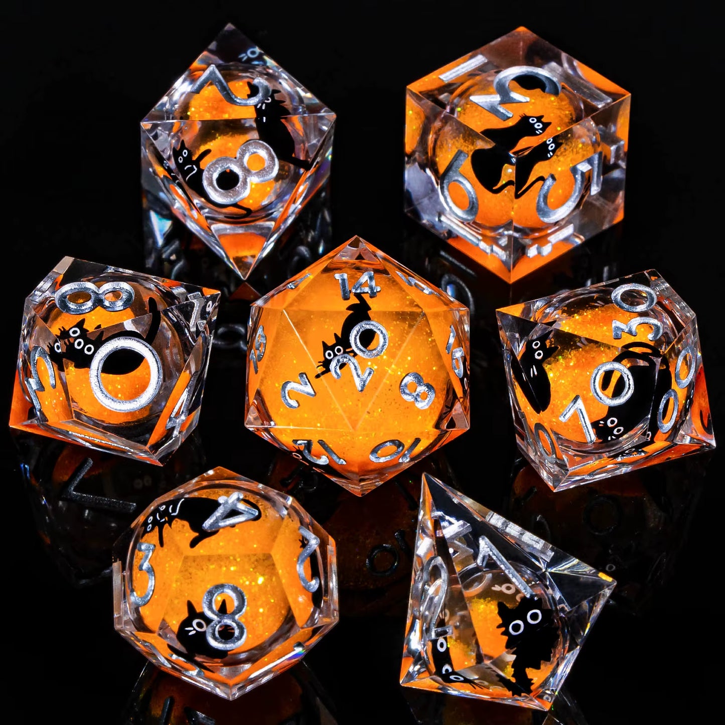 DND Cat Dice Set, Sharp Edge Resin Liquid Core Dungeon and Dragon Dice Set, RPG Role Playing D and D Dice D20 D12 D10 D8 D6 D4