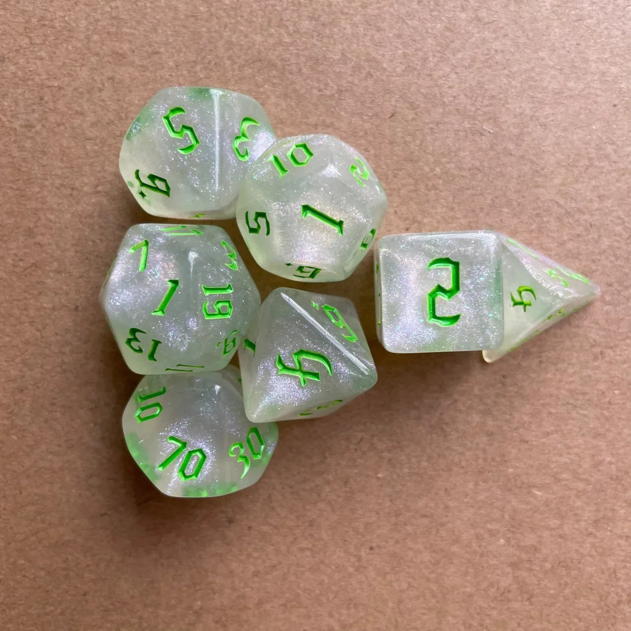 Sparkling Gold Glitter Polyhedral Dice Set - 7 Pcs for DND, TRPG & RPG Gaming Adventures!