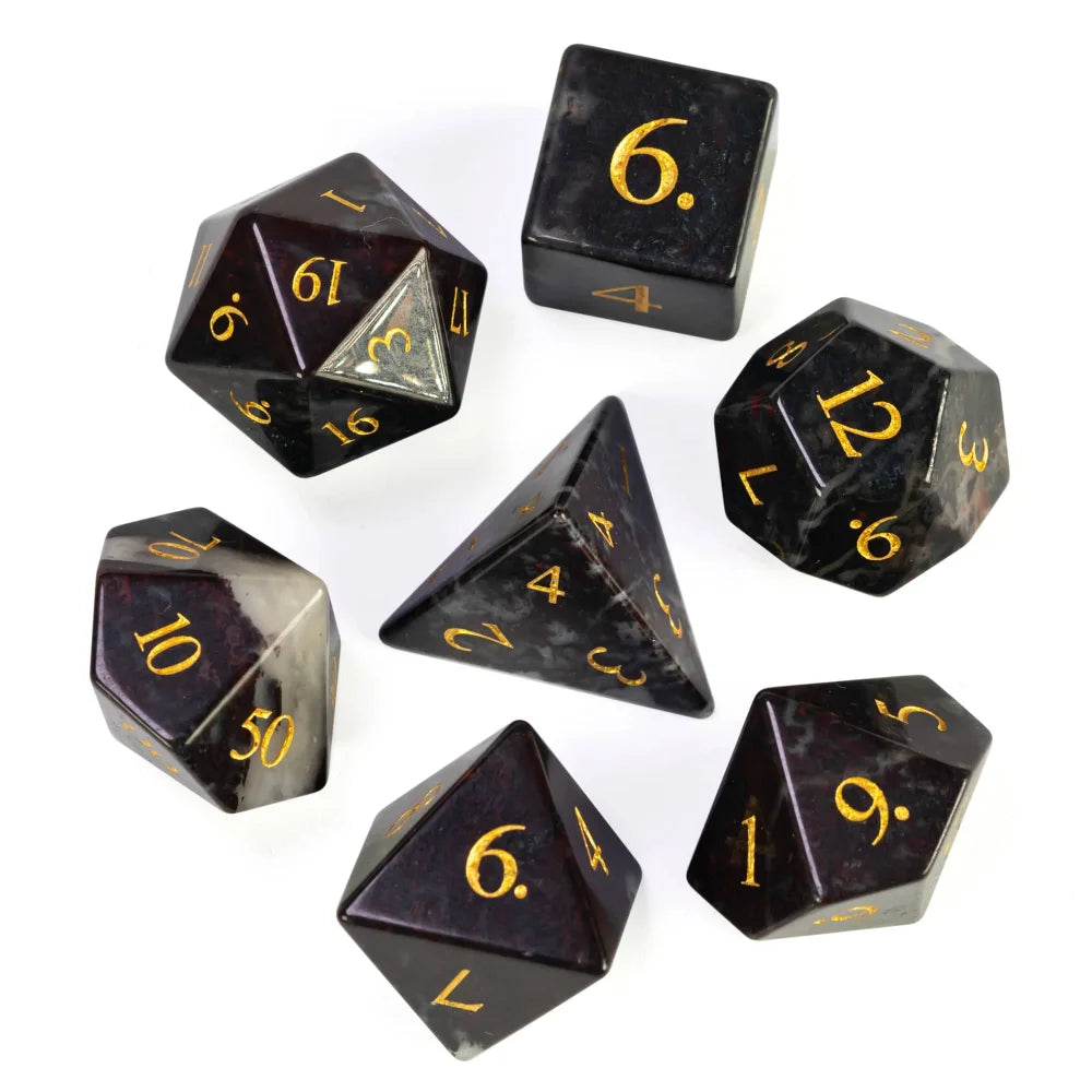 Stunning Handmade Amethyst Polyhedral Dice Set - 7pcs 16mm with Elegant Leather Box for D&D and RPG Collectors