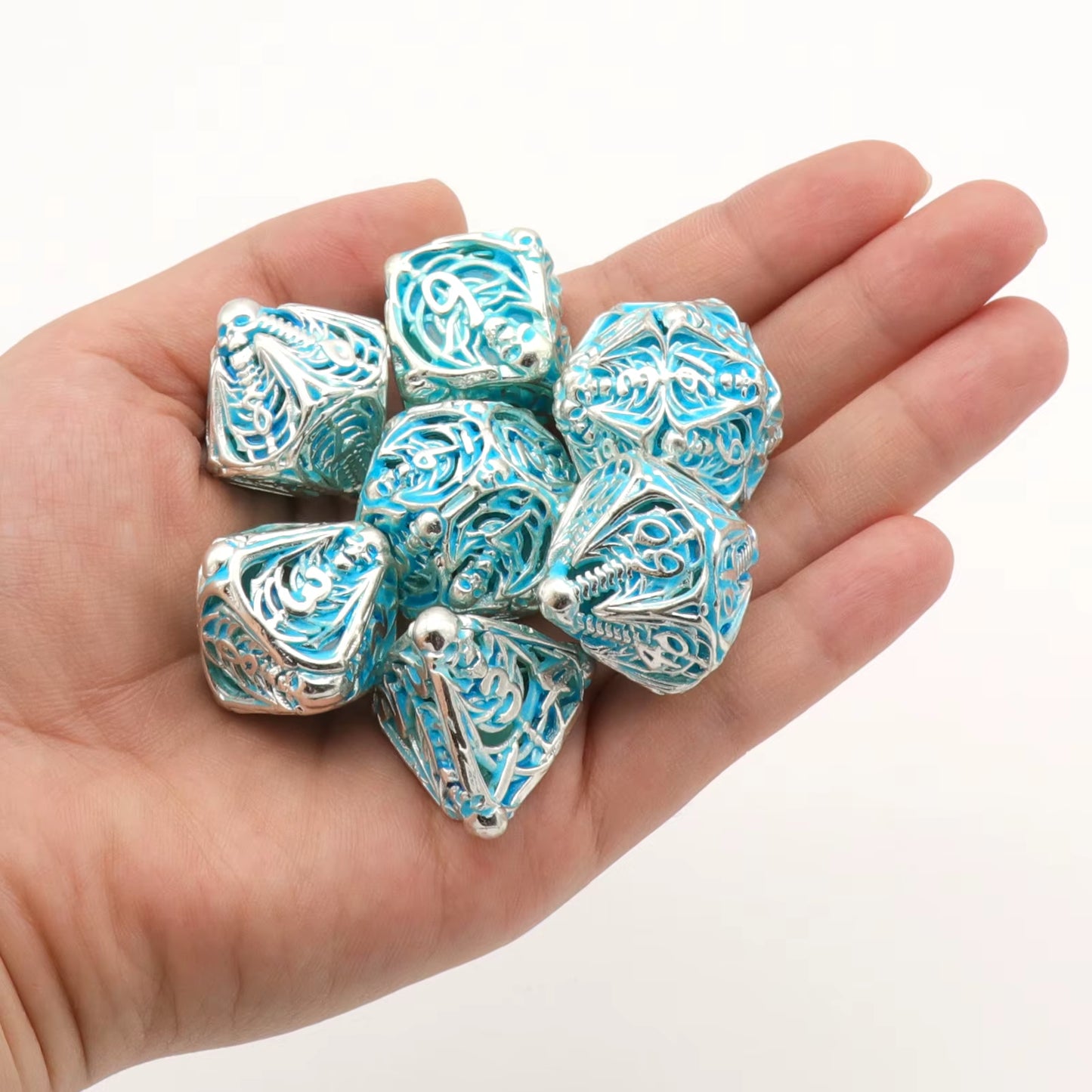 Glow-in-the-Dark Metal DND Dice Set - Polyhedral Hollow RPG Starter Dice for Epic Tabletop Adventures