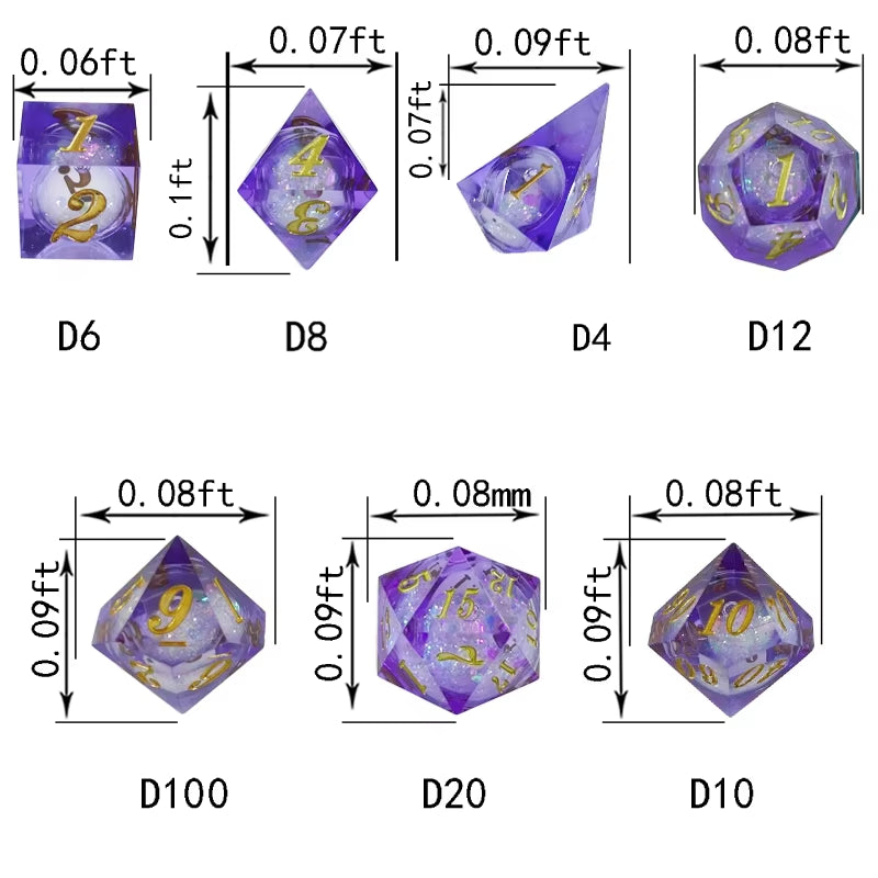 7-Piece Purple Liquid Flow Eyeball Dice Set for D&D - نرد دي اند دي