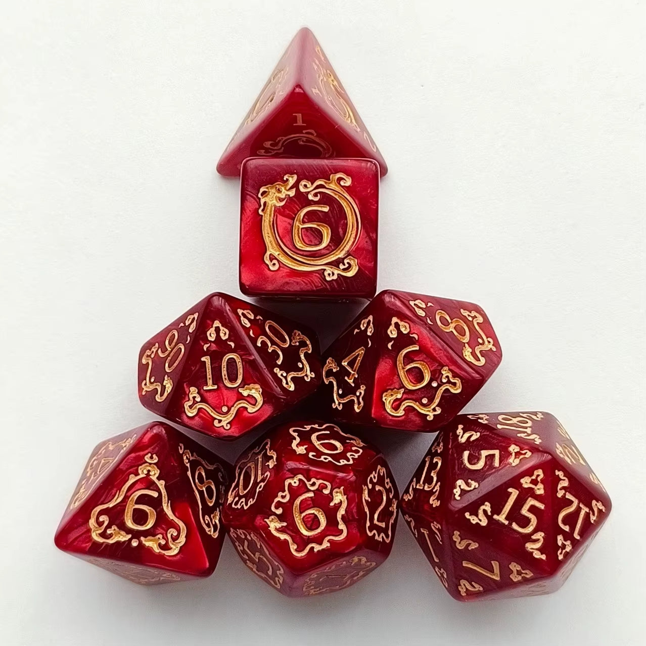 Red Polyhedral D&D Dice Set - نرد دي اند دي