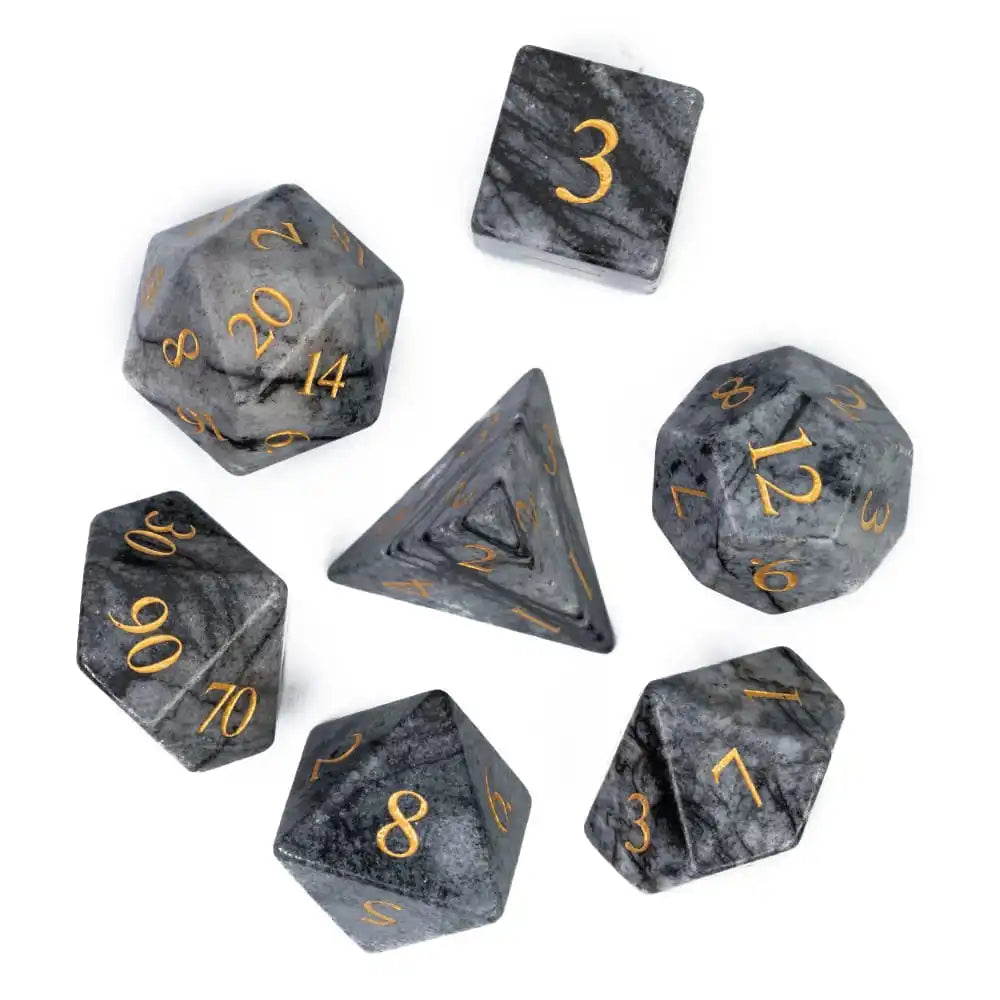 Stunning Handmade Amethyst Polyhedral Dice Set - 7pcs 16mm with Elegant Leather Box for D&D and RPG Collectors