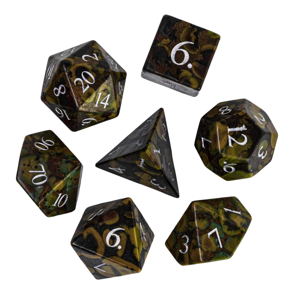 Stunning Handmade Amethyst Polyhedral Dice Set - 7pcs 16mm with Elegant Leather Box for D&D and RPG Collectors