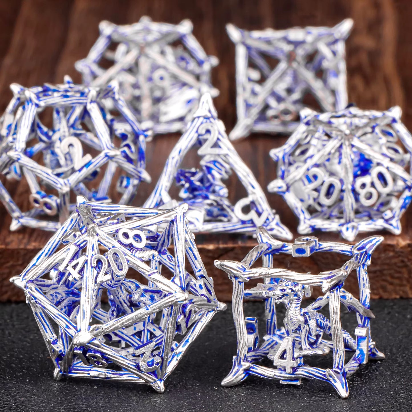 Tree Metal D&D Polyhedral Dice Set - نرد دي اند دي معدني بتصميم شجر