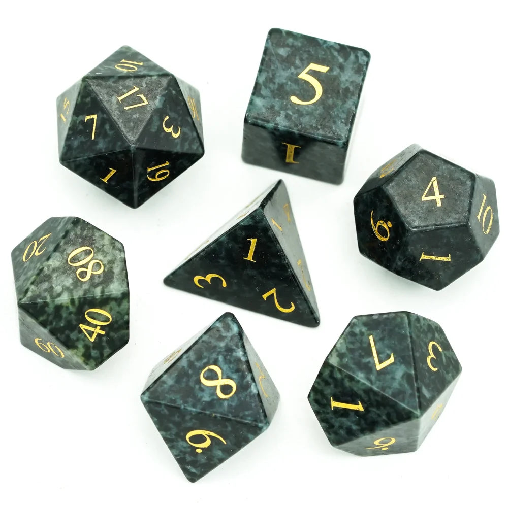 Stunning Handmade Amethyst Polyhedral Dice Set - 7pcs 16mm with Elegant Leather Box for D&D and RPG Collectors