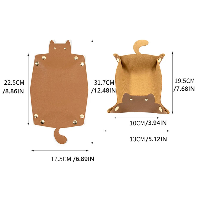 Stylish Cat-Shaped PU Leather Hexagonal Folding Dice Tray for RPG & Board Games - Perfect Dice Storage Solution!