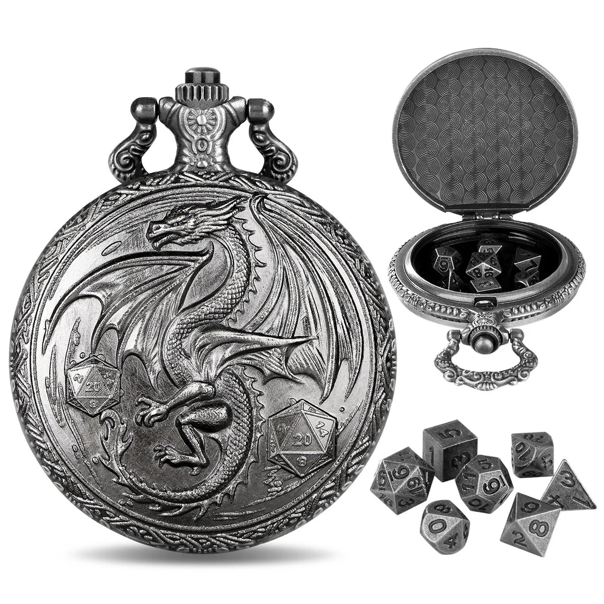 Octopus Metal Dice Case Vintage Cthulhu Pocket Watch DND Dice One Eyed Octopus Pocket Watch Box Dice for Role Playing Games