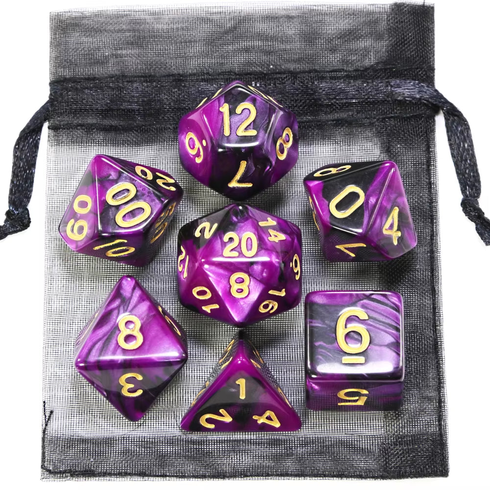 Vibrant D&D Dice Set - 9 Unique Styles with Carry Bag for RPG & TRPG Adventures - مجموعة نرد دي اند دي مع حقيبتها