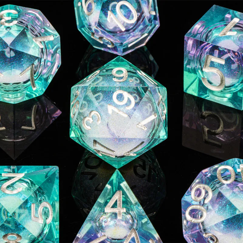 Galaxy Sharp Edge Liquid Core Dice Set for Dungeons and Dragons - D20 Resin Dice for Epic Adventures