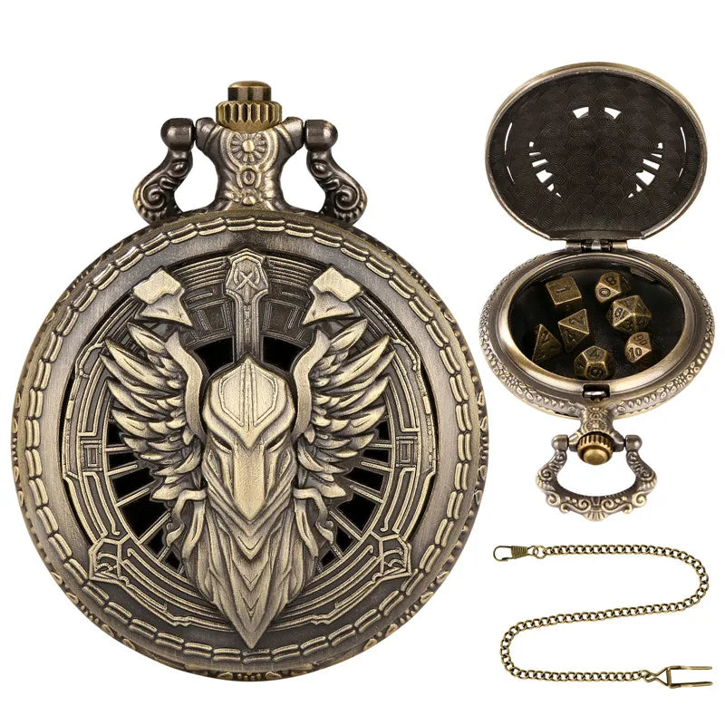 Steampunk Warlock Mini DND Dice Set - 7Pcs Polyhedral Metal Dice with Pocket Watch Shell Case for Dungeons & Dragons
