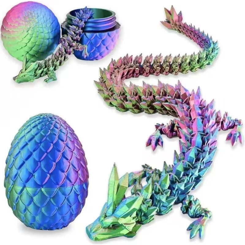 3D Printed Dragon Egg with Articulated Dragon Model - Movable Desktop Ornament & Kid's Toy (1 or 2 PCS)
