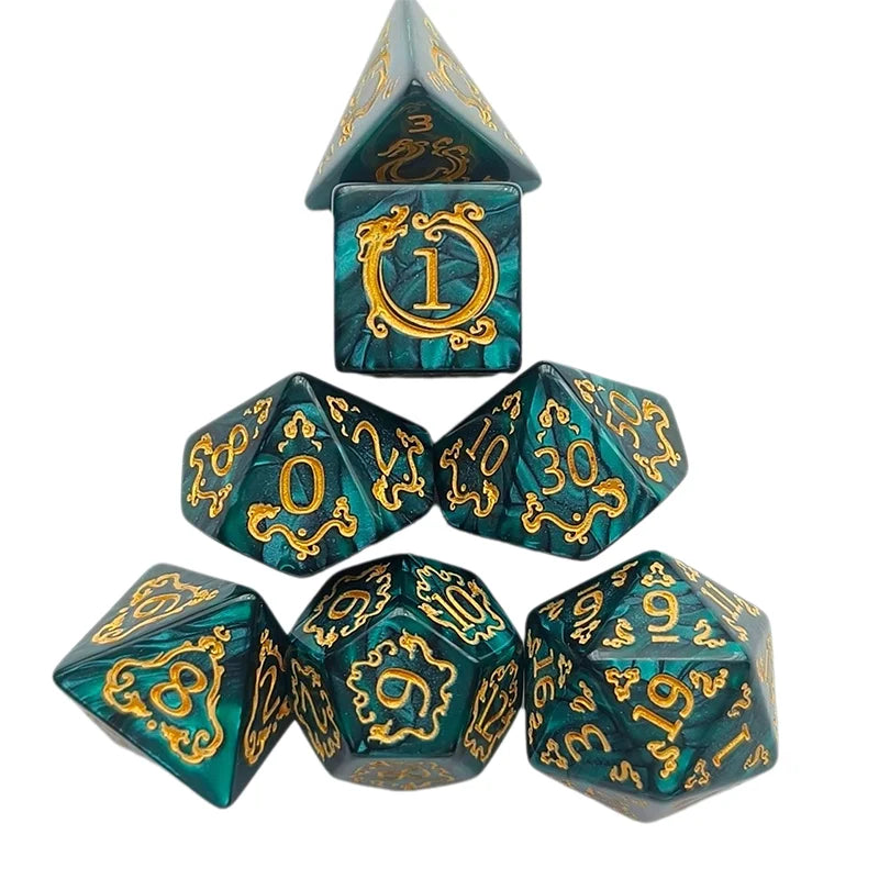 7-Piece Hollowed Out Pattern Digital Dice Set for TRPG, RPG, COC, Cthulhu, D&D and Tabletop Games