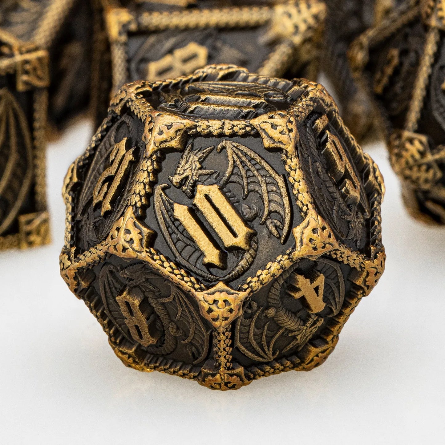 Metal Dragon D&D Dice Set - Premium Polyhedral RPG Dice for Dungeons & Dragons - D20, D12, D10, D8, D6