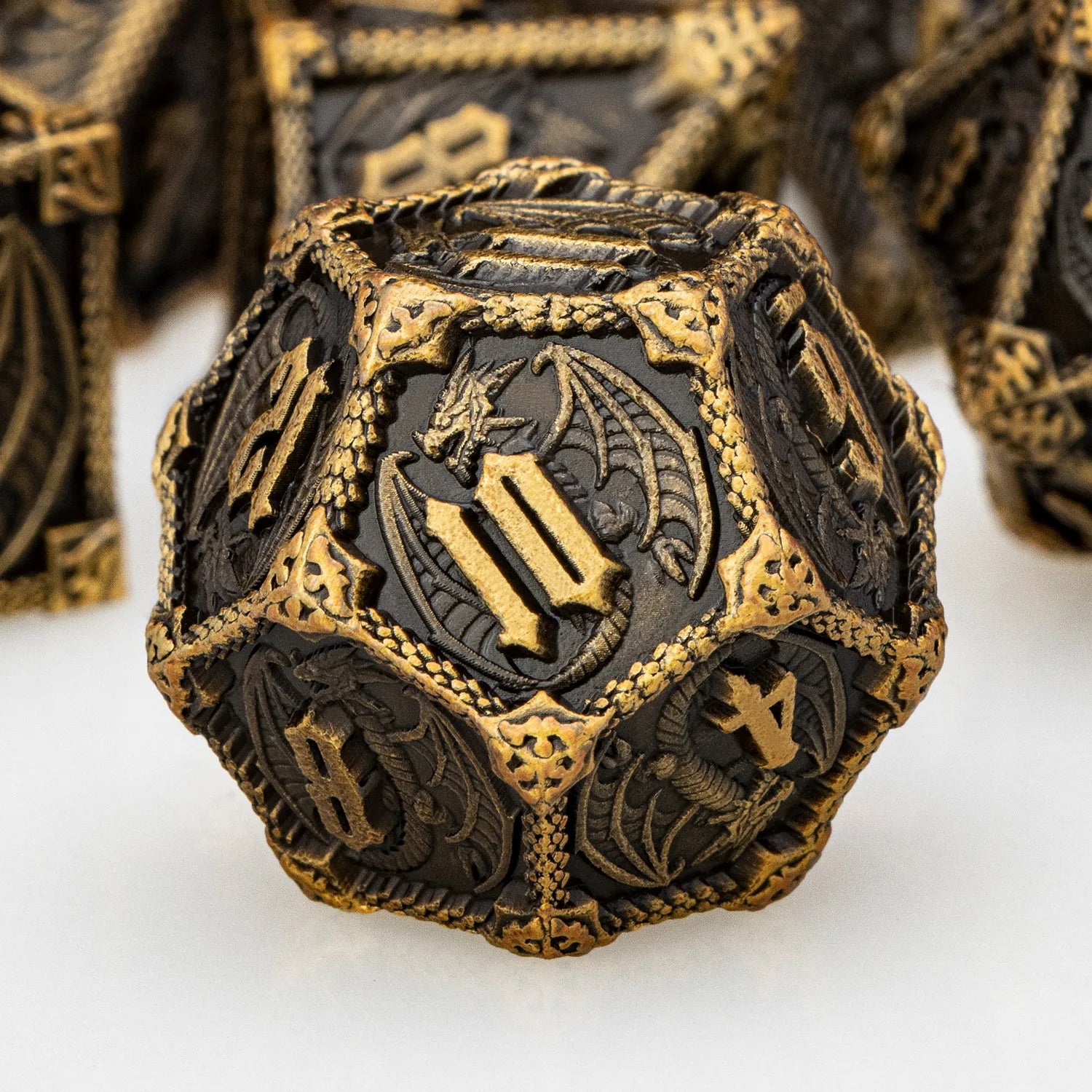 Metal Dragon D&D Dice Set - Premium Polyhedral RPG Dice for Dungeons & Dragons - D20, D12, D10, D8, D6