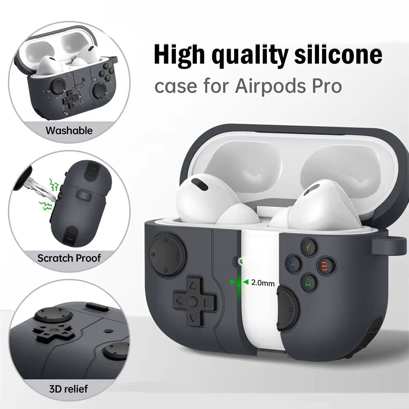 2024 Gameboy-Inspired Soft Protector Cases for AirPods Pro 2 - Fun 3D Gamepad Design for AirPods 1/2/3