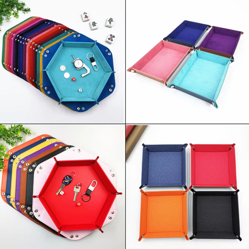 Double-Sided PU Leather Dice Storage Tray - علبة جلدية لرمي النرد