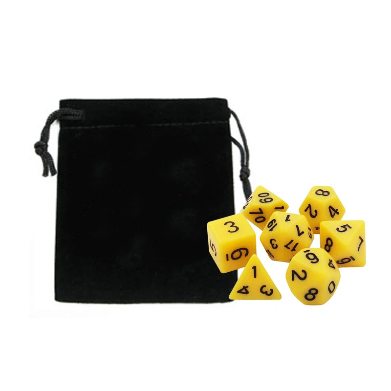 Colorful 7-Piece D&D Dice Set with Velvet Bag - Perfect for Board Games, RPGs & D&D - نرد 7 قطع مع شنطتها