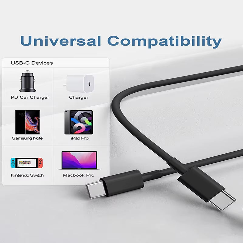 PD 60W Fast Charging Cable USB-C to Type C for Iphone 16 15 Samsung Xiaomi Huawei Type C Data Line White Black 1M 2M 3M