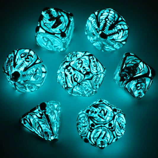 Glow-in-the-Dark Metal DND Dice Set - Polyhedral Hollow RPG Starter Dice for Epic Tabletop Adventures