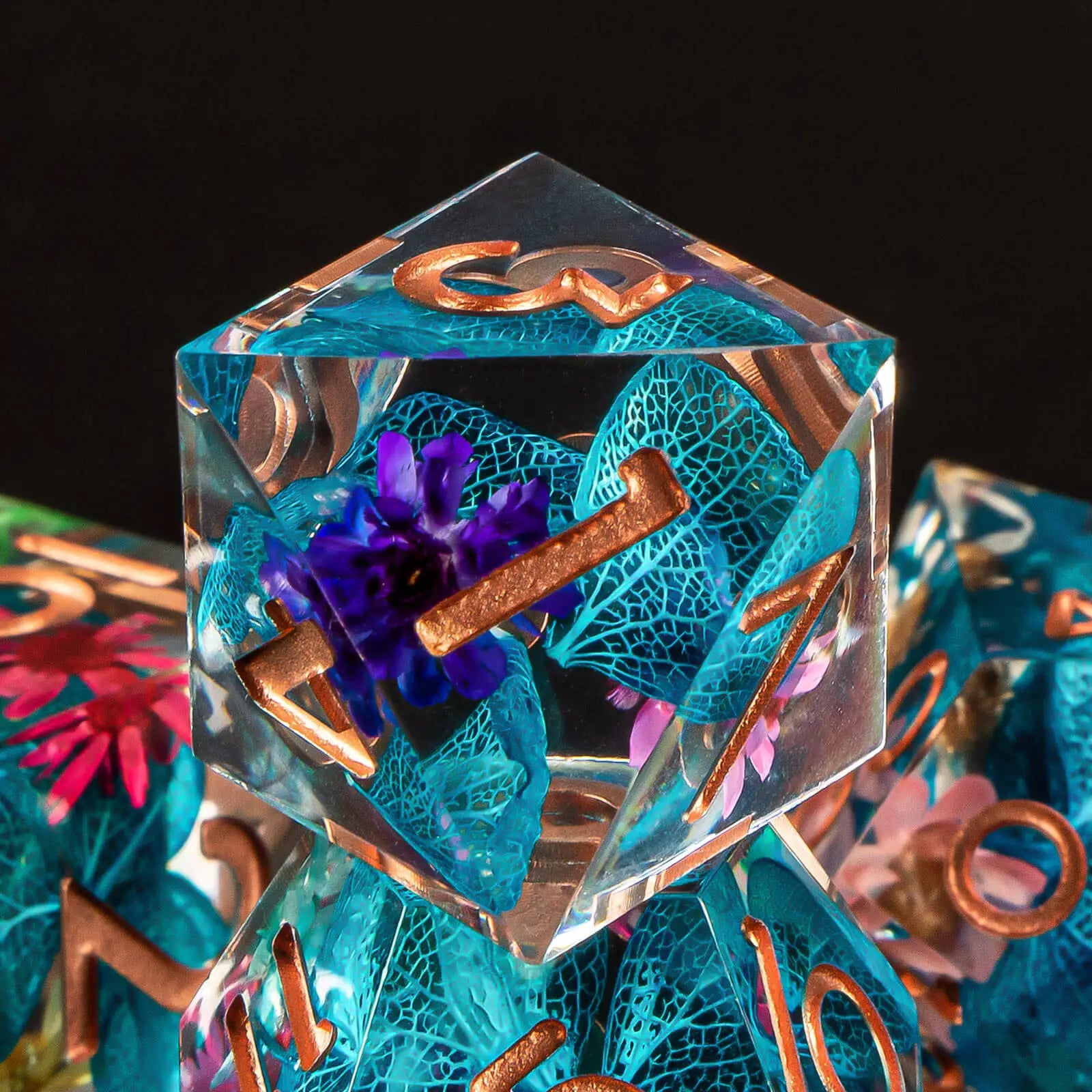 Flower Power D&D Sharp Edge Dice Set - 7 Piece Polyhedral Resin Dice for Dungeons & Dragons