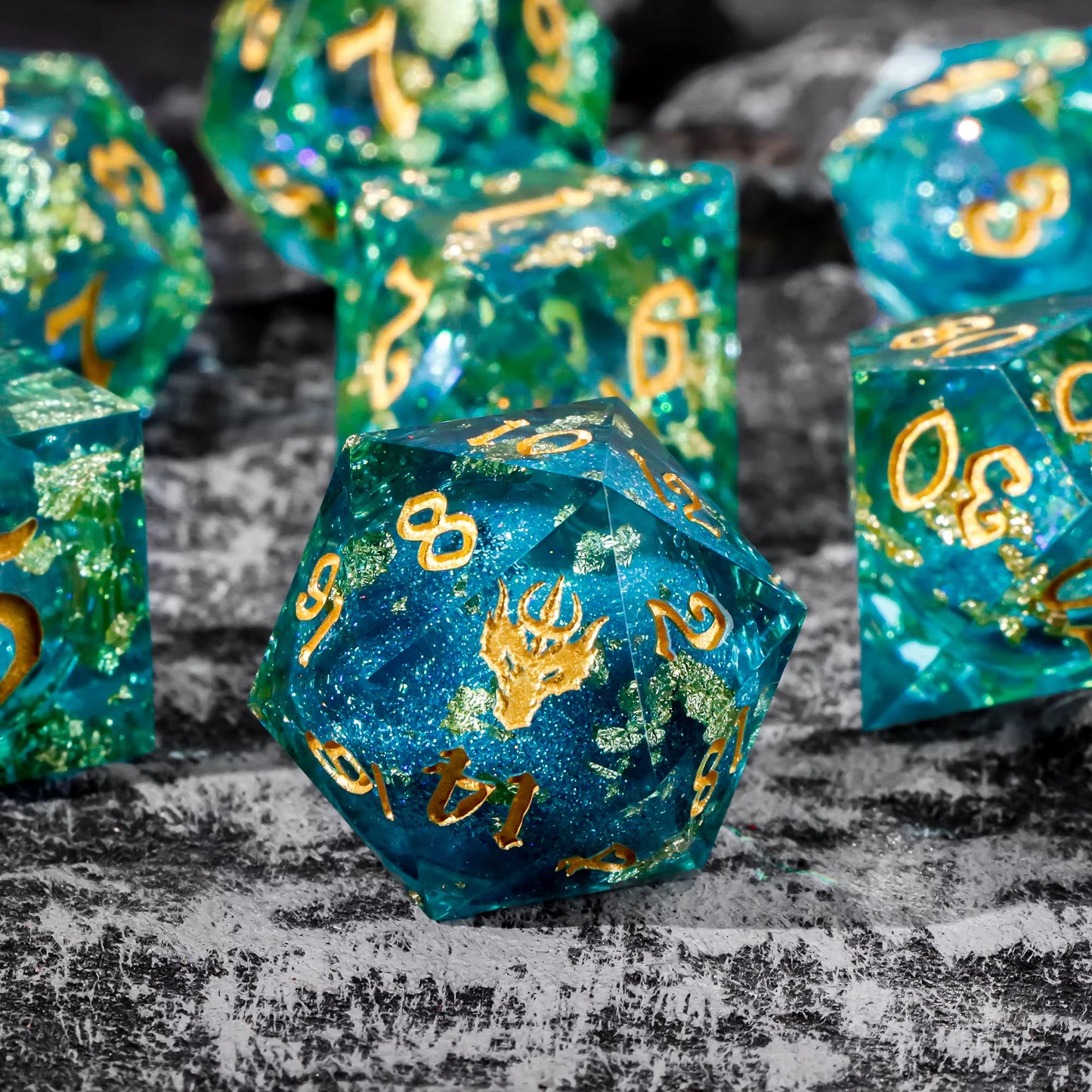 Galaxy Cat D20 Dice Set - Sharp Edge Liquid Core Resin Dice for Dungeons & Dragons