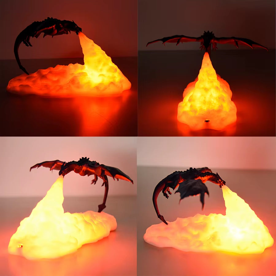 Enchanting 3D LED Fire & Ice Dragon Lamps - لمبة ليد تنين