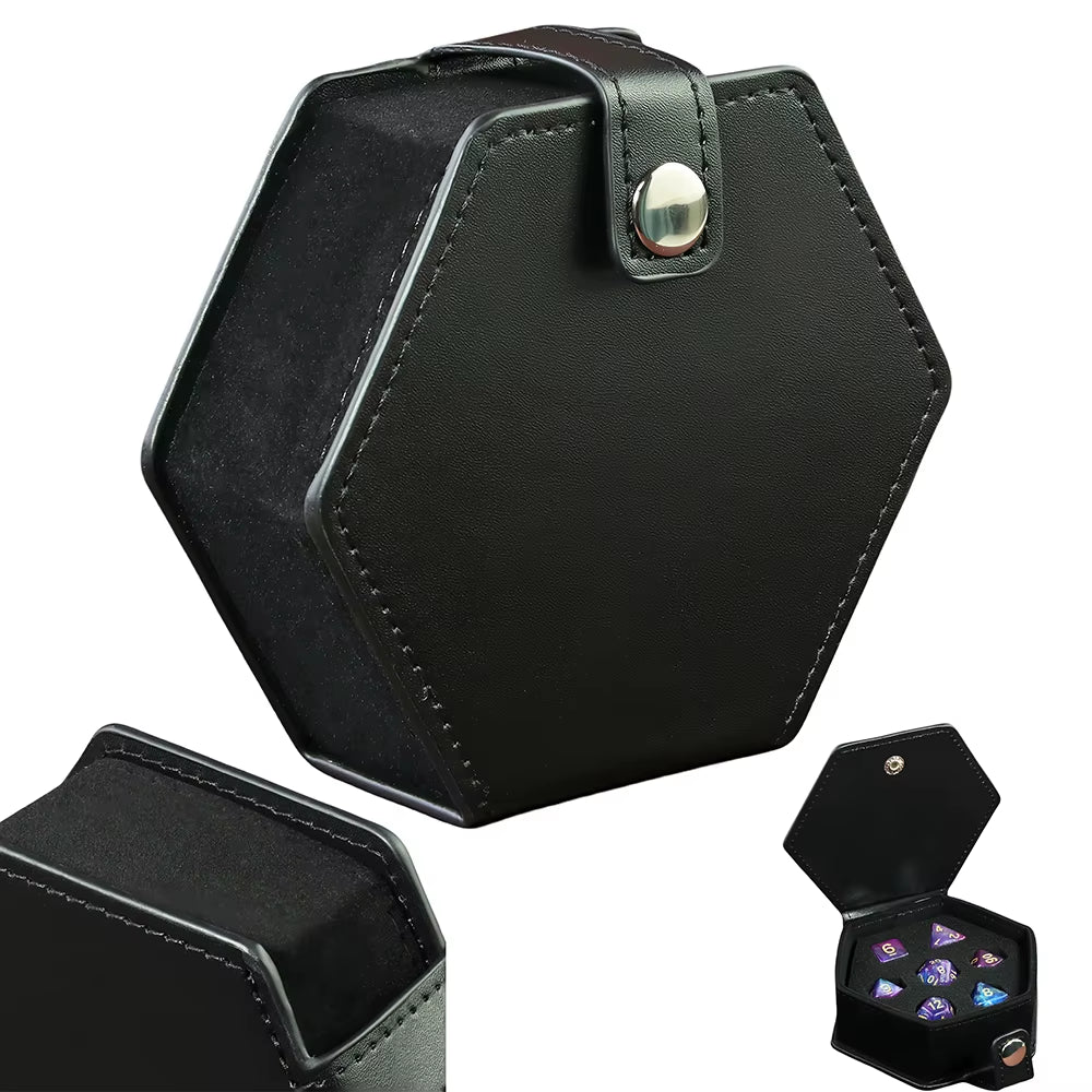Premium Black Leather D&D Dice Case with Removable Tray - Perfect Storage for 7-Piece Polyhedral Dice - علبة جلدية لنرد دي اند دي
