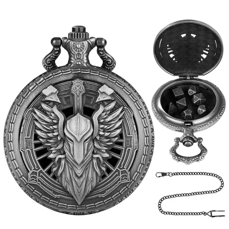 Steampunk Warlock Mini DND Dice Set - 7Pcs Polyhedral Metal Dice with Pocket Watch Shell Case for Dungeons & Dragons