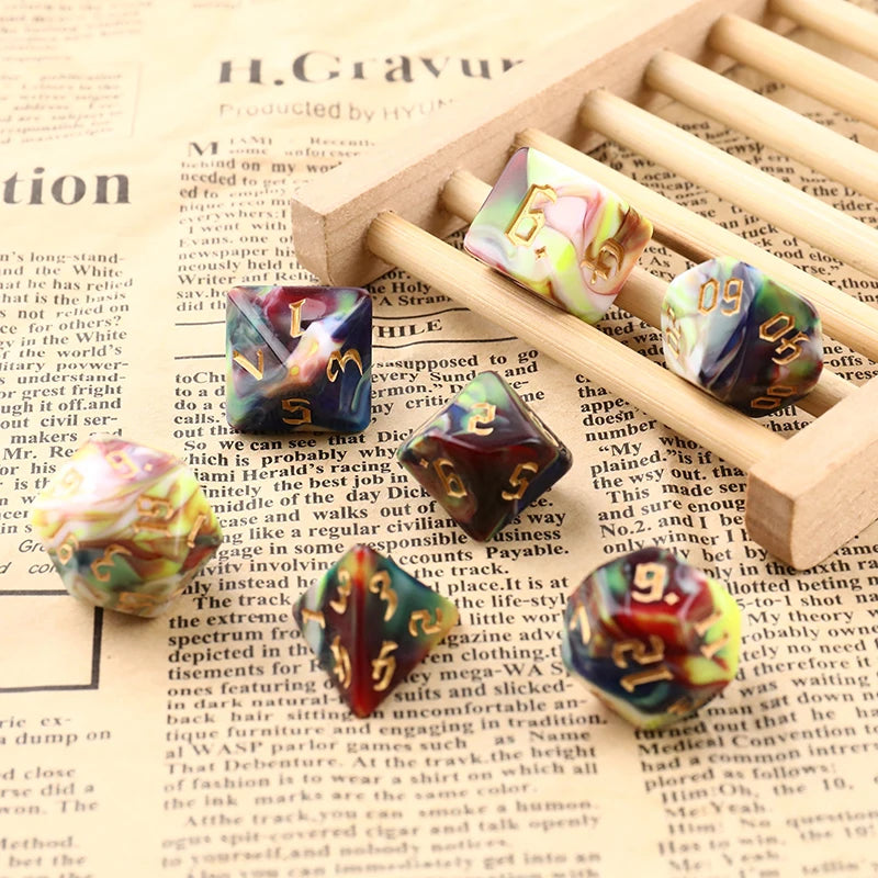 Two-Tone Swirl Polyhedral 7-Dice Set for RPG & Board Games - Perfect for DnD, MTG & Family Fun!