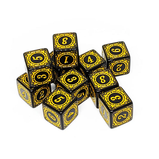 Vibrant 10-Pack Acrylic D6 Carved Pattern Dice - Colorful 6-Sided Polyhedral Game Accessories