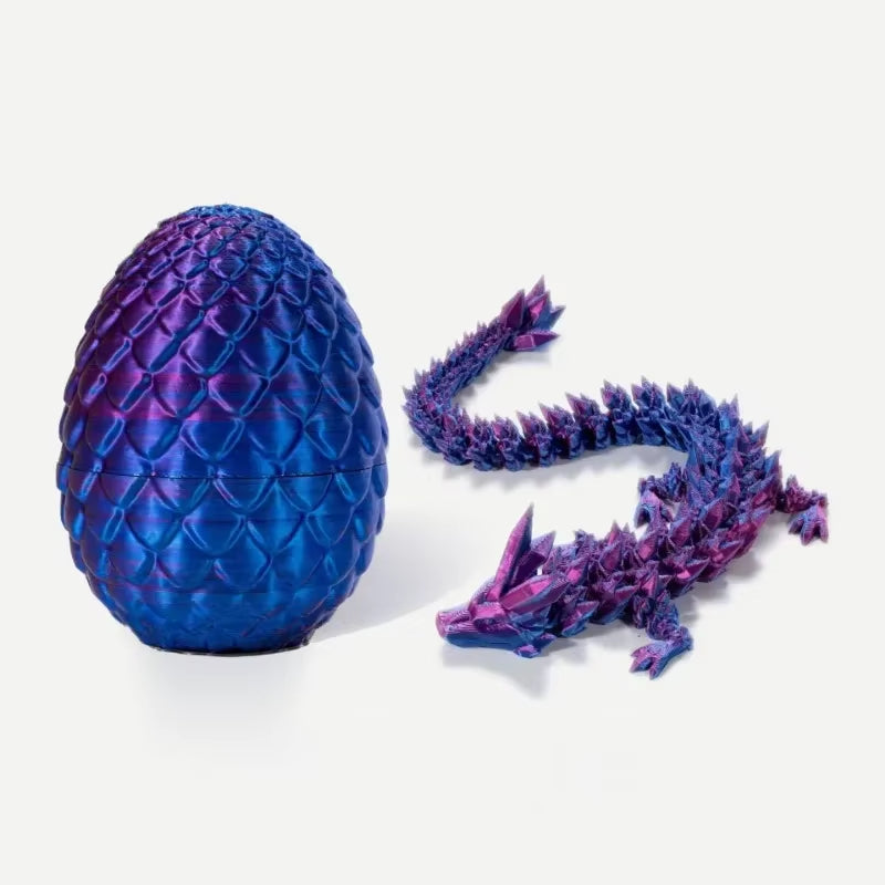 3D Printed Dragon Egg with Articulated Dragon Model - Movable Desktop Ornament & Kid's Toy (1 or 2 PCS)