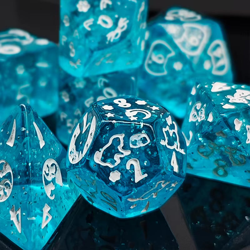 Vibrant 7-Piece Polyhedral Dice Set with Gold Font - نرد دي اند دي