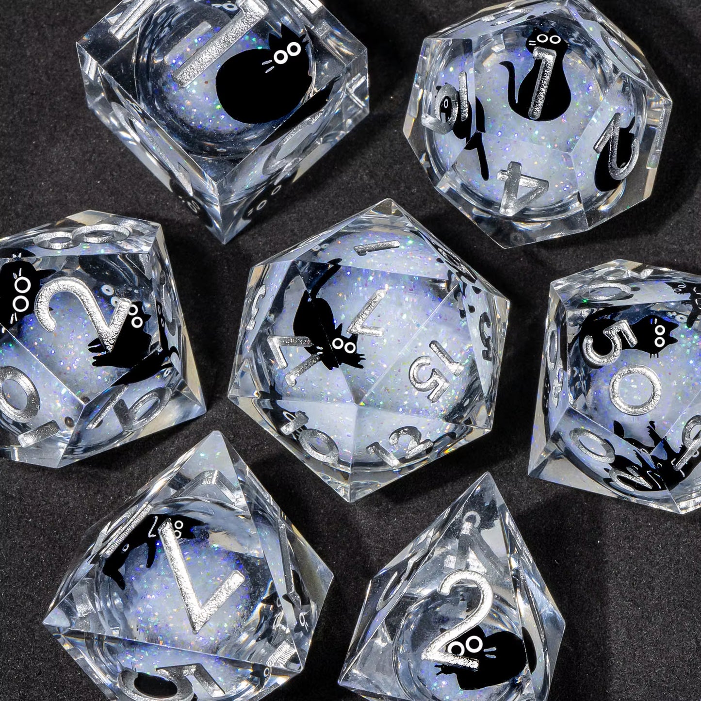 Cat Liquid Core Resin Sharp Edge D&D Dice Set - نرد دي اند دي قطة
