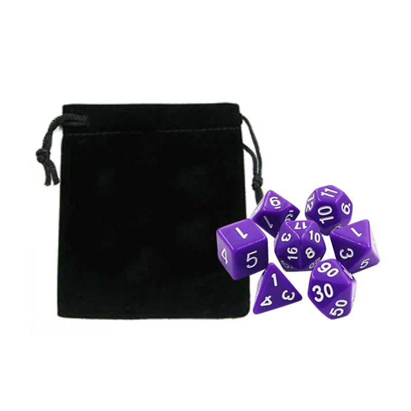 Colorful 7-Piece D&D Dice Set with Velvet Bag - Perfect for Board Games, RPGs & D&D - نرد 7 قطع مع شنطتها