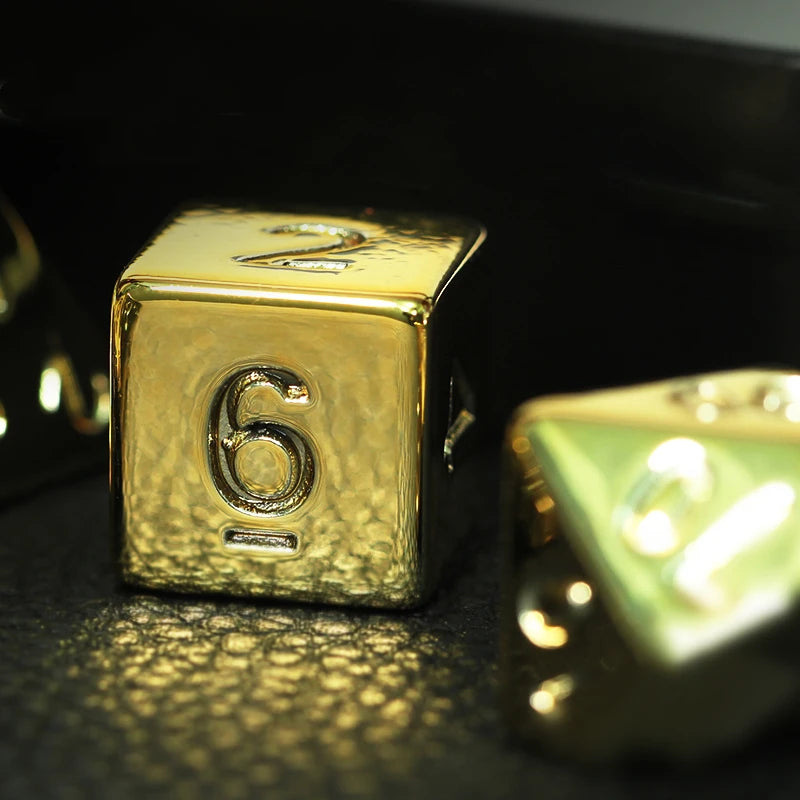 Premium 7-Piece Gold Plated Dice Set for D&D & RPG - D4, D6, D8, D10, D%, D12, D20 - Perfect for Tabletop Games - مجموعة نرد دي اند دي ذهبية