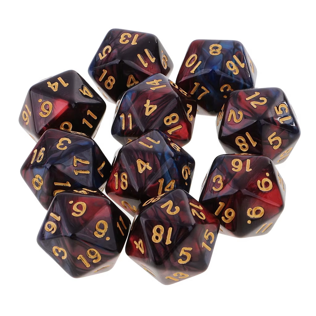 Vibrant 10-Pack Polyhedral 20-Sided D20 Dice for RPG and Tabletop Gaming - Dual Color Design