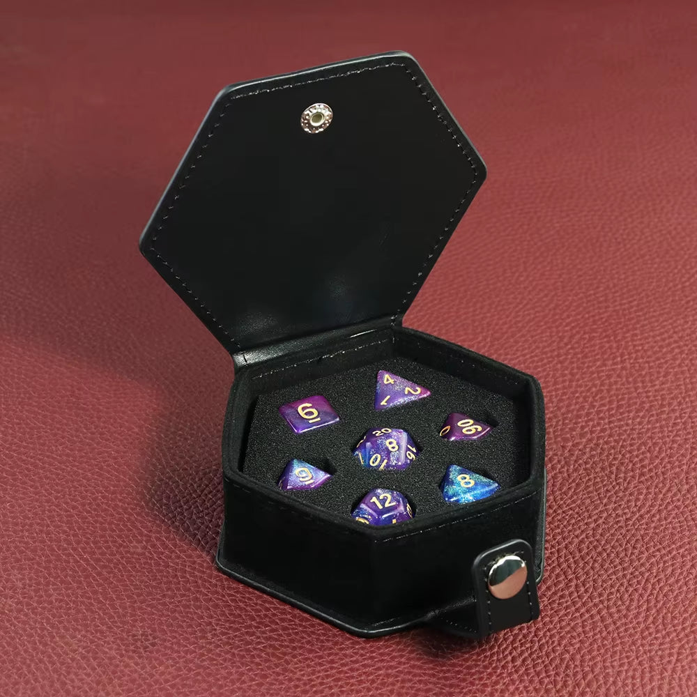 Premium Black Leather D&D Dice Case with Removable Tray - Perfect Storage for 7-Piece Polyhedral Dice - علبة جلدية لنرد دي اند دي