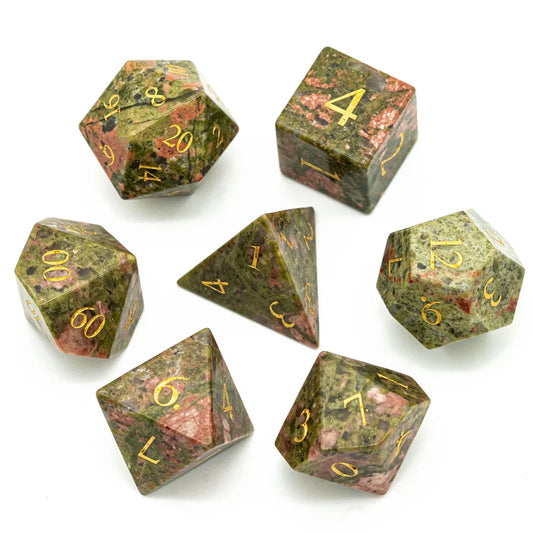 Stunning Handmade Amethyst Polyhedral Dice Set - 7pcs 16mm with Elegant Leather Box for D&D and RPG Collectors