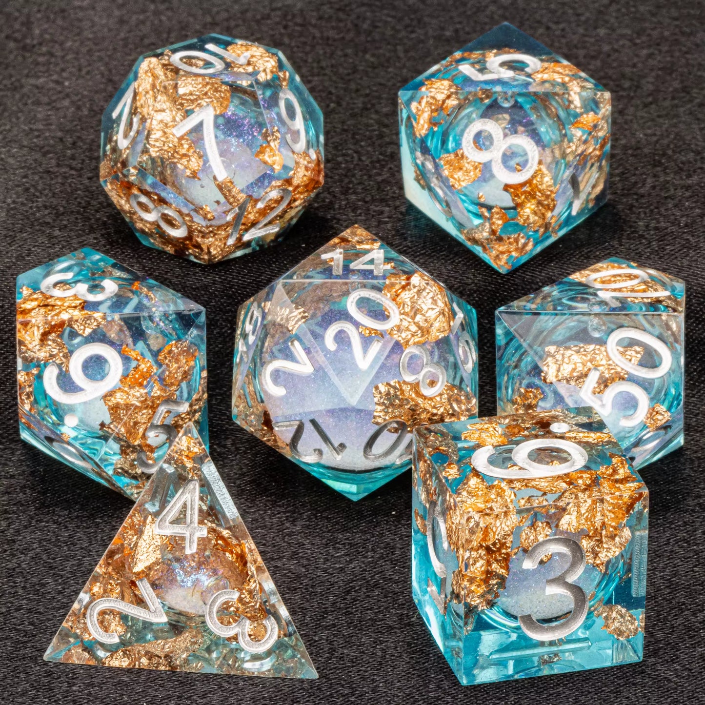Galaxy Sharp Edge Liquid Core Dice Set for Dungeons and Dragons - D20 Resin Dice for Epic Adventures