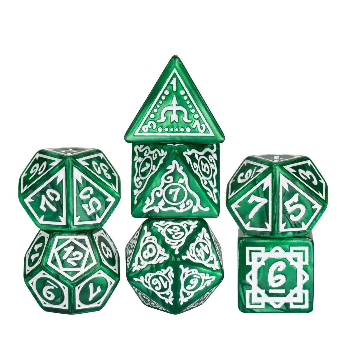 Druid's Elemental Marbled DND Dice Set - Exquisite Carved Polyhedral D4-D20 for Epic Role Playing Adventures