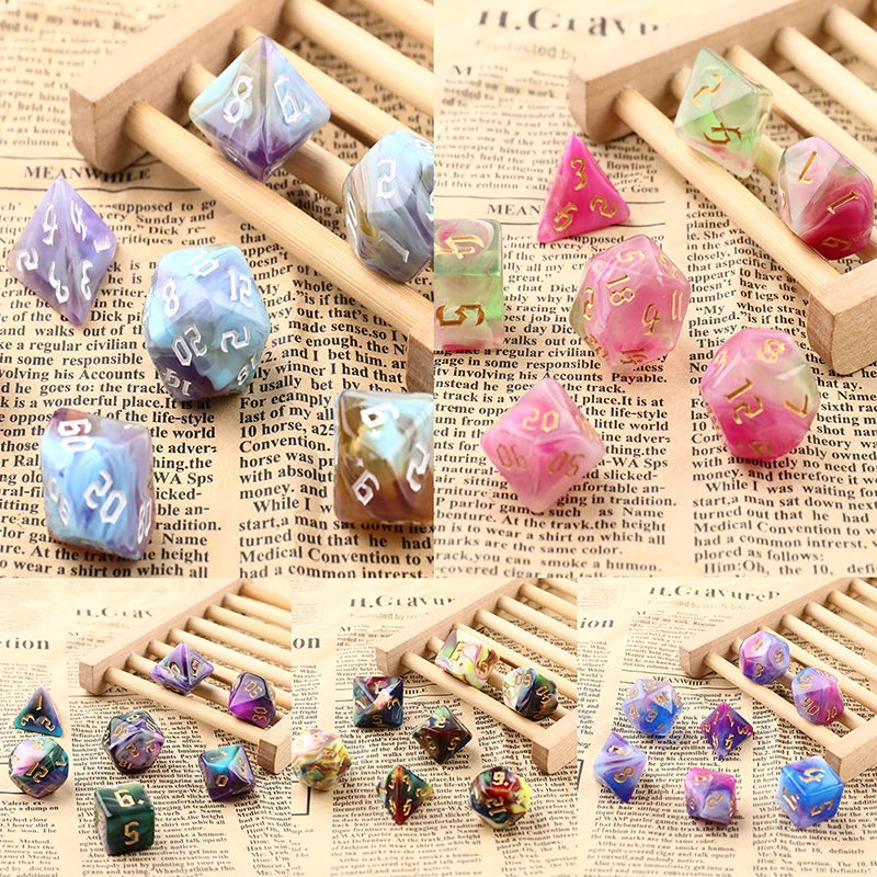 Two-Tone Swirl Polyhedral 7-Dice Set for RPG & Board Games - Perfect for DnD, MTG & Family Fun!