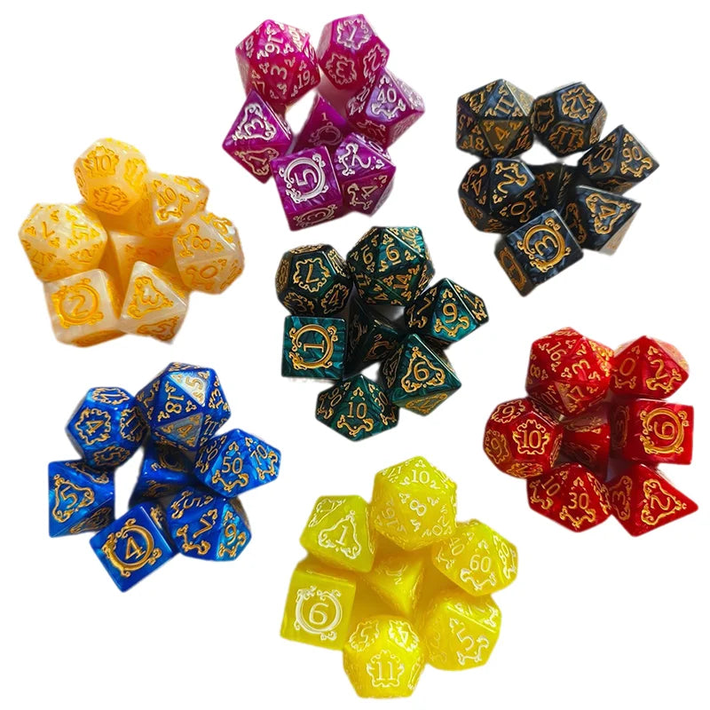 7-Piece Hollowed Out Pattern Digital Dice Set for TRPG, RPG, COC, Cthulhu, D&D and Tabletop Games
