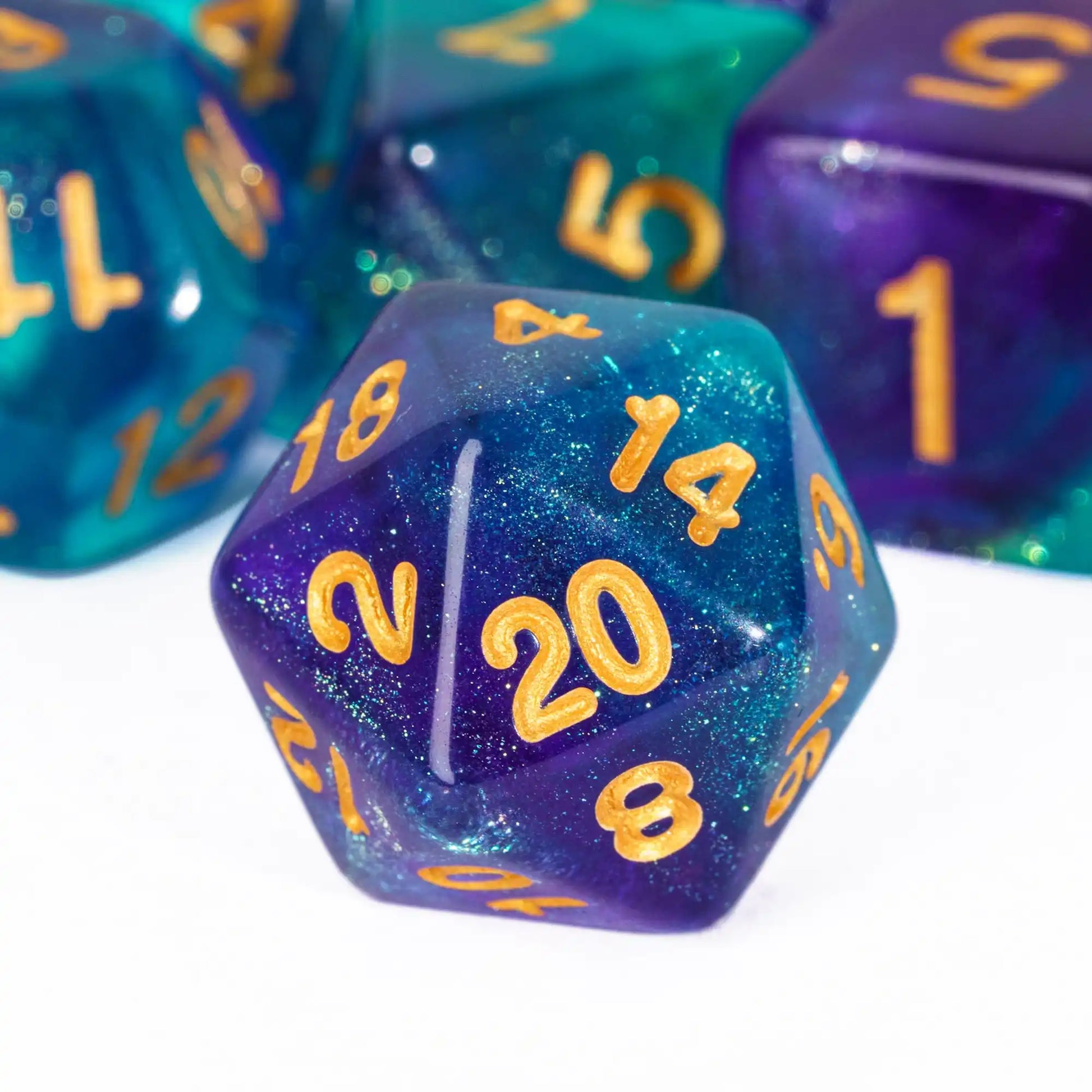 Poludie 7-Piece Pink Gold Translucent Polyhedral Dice Set for D&D and RPG - Perfect for Role Playing and Board Games!