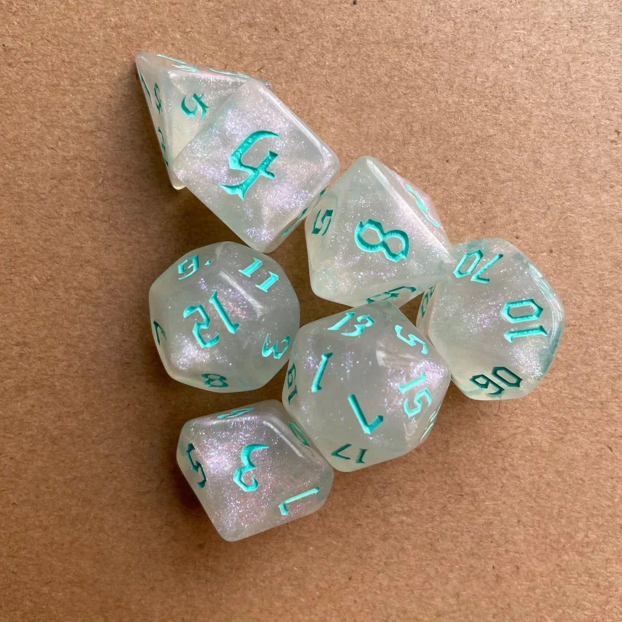 Sparkling Gold Glitter Polyhedral Dice Set - 7 Pcs for DND, TRPG & RPG Gaming Adventures!